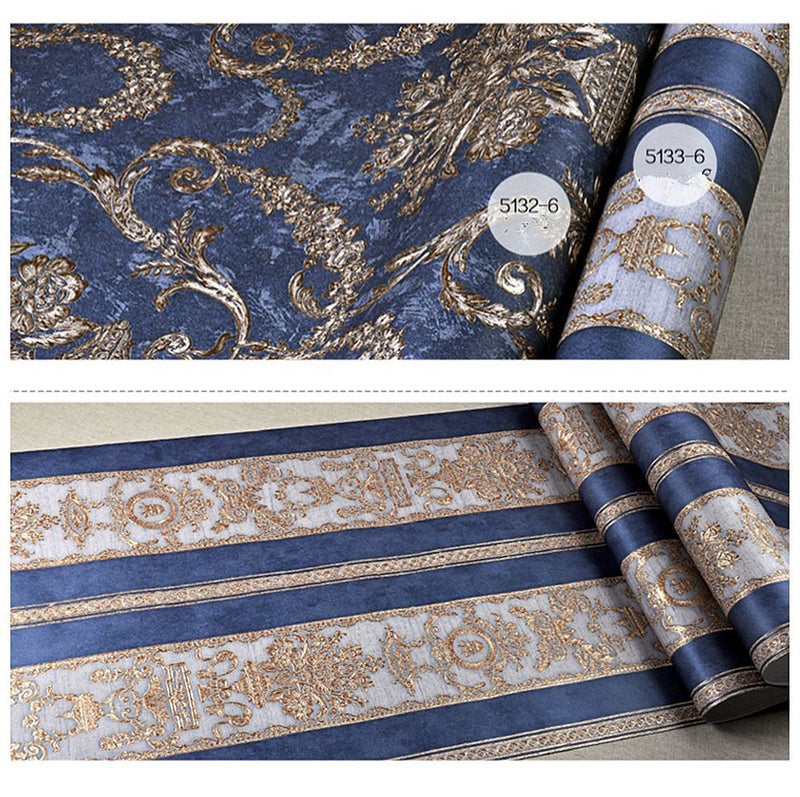 Blooming Wall Vintage French Damasks High Standard Textured Wallpaper Wall Paper for Livingroom Kitchen Bedroom,20.8 In32.8 Ft=57 Sq.ft (Blue Damasks1) - Image 4